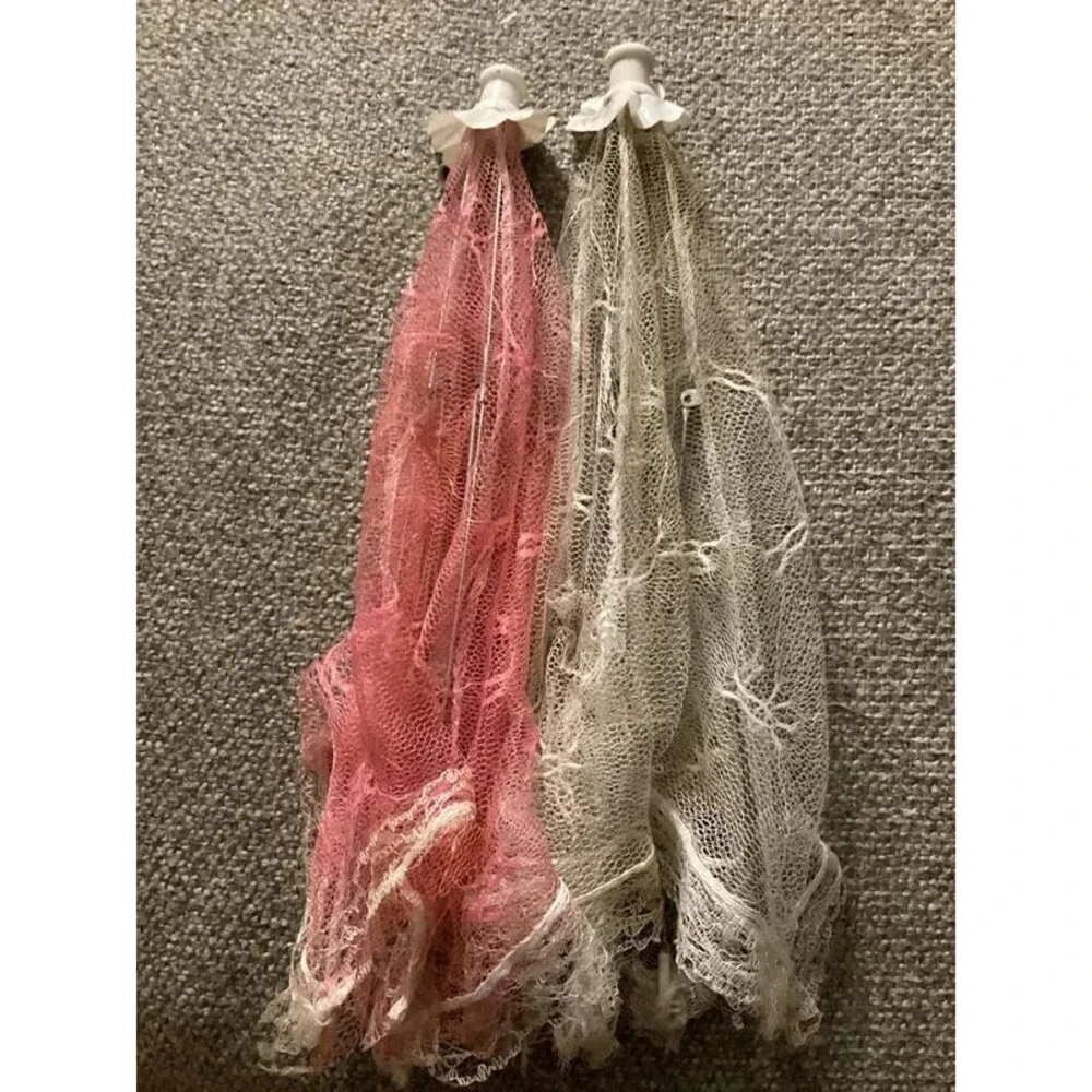 Vintage Pink Mesh Food Cover 14 Inch Pop Up Lace Trim Picnic Fly Cover